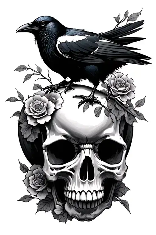 Japanese Crow And Skull On Forearm With Skull Spiral Japanese