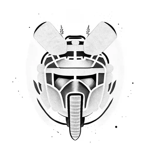 A Goalie Mask With A Combination Of Spartan And Samurai Elements