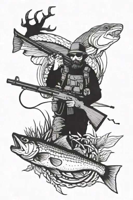 Fishing And Hunting Rifle Intertwined