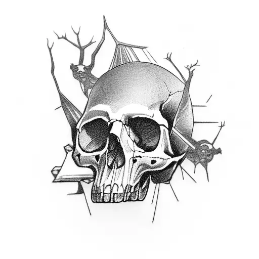 Raven With Skull Body On Showder Whits Its Wings On Chest And Back