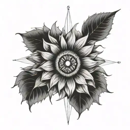 Sunflower With Compass At The Center