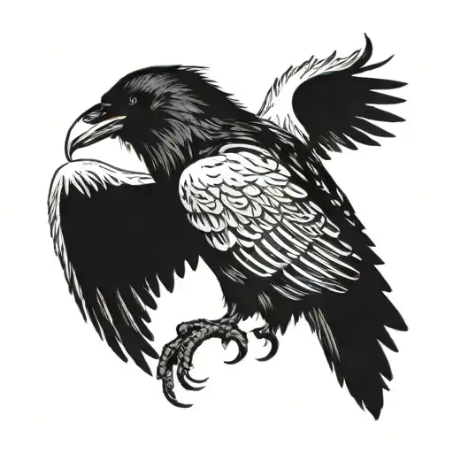 Flying Raven Holding Half Of A Hart In It's Talons