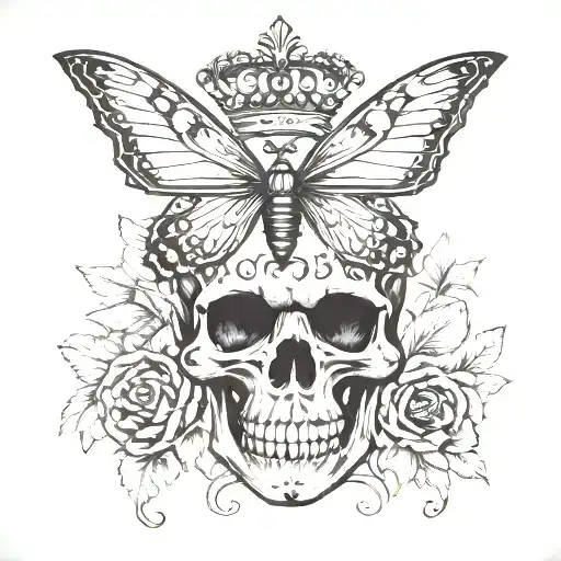 Butterfly With Skull Wearing A Crown