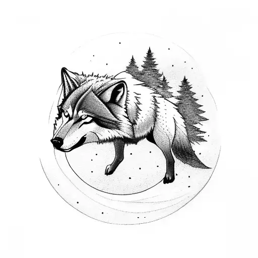 Majestic Wolf Howling At The Moon In A Forest Setting