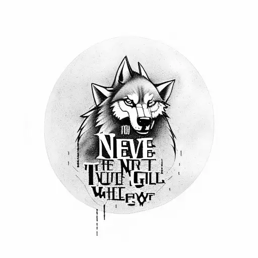 That Says Never Give Up And A Ghost Wolf That Is Circleing The Text