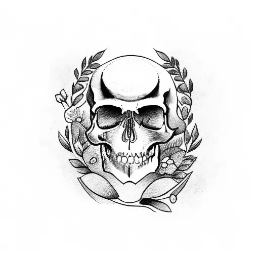 Lies On The Book Skull With A Laurel Wreath On His Head