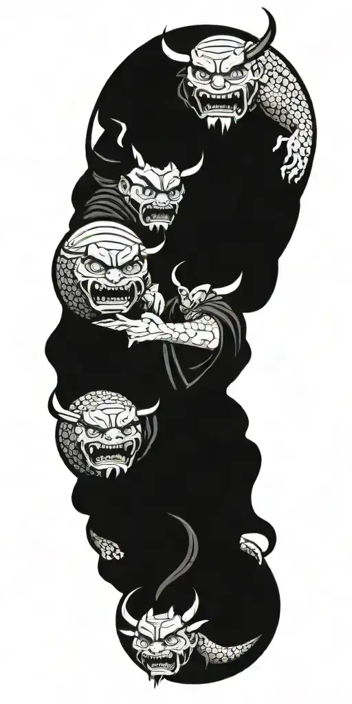 Two Japanese Demons Holding A Sphere