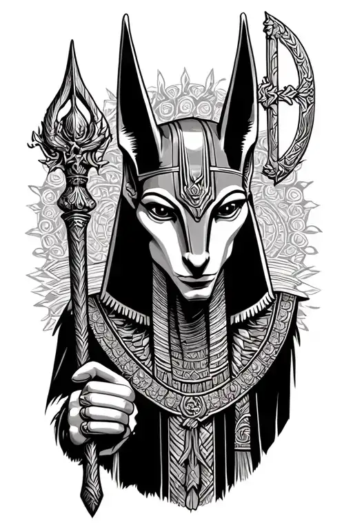Portrait Of Anubis With The Scepter In The Hand