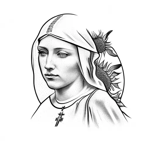 Virgin Mary Riding A Dirtbike Through A Field Of Sunflowers