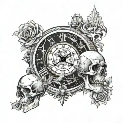Skull And A Clock Which Represents Life And Death