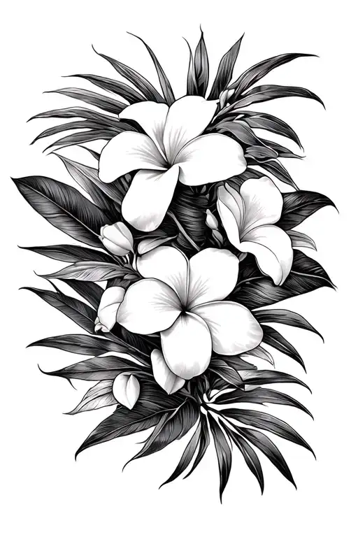 Hawaiian Symbols With Plumeria And Palm Leaves