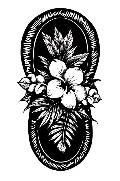 Hawaiian Symbols With Plumeria And Palm Leaves