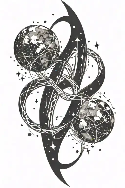 Infinity Symbol Intertwined With Galaxy Filled With Planets And Stars And The Earth