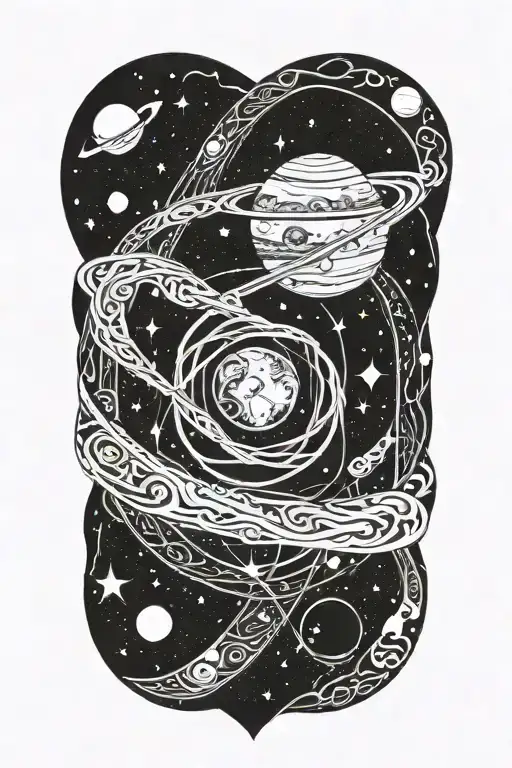 Infinity Symbol Intertwined With Galaxy Filled With Planets And Stars And The Earth