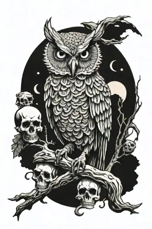 Zombie Owl Perched On Skull