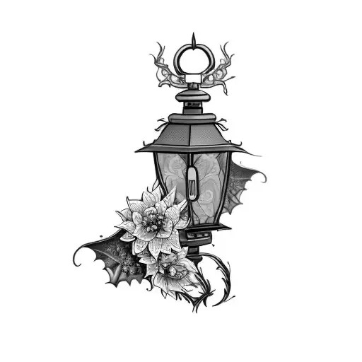 A Lantern With Flowers And Dragon