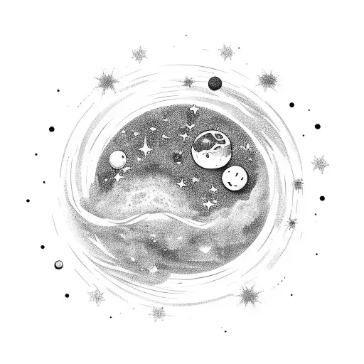 Galaxy Filled With Stars And Moons