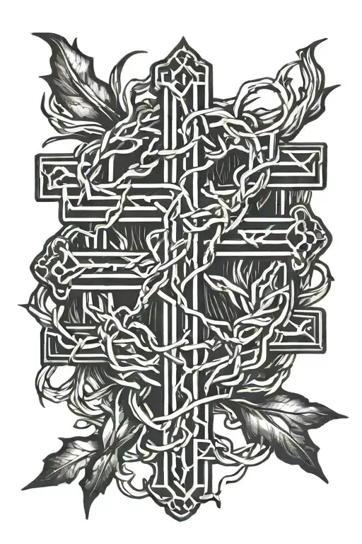 Small Crown Of Thorns Resting On The Top Of A Cross