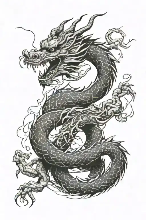 Japanese Dragon Intertwined With Genetic Code