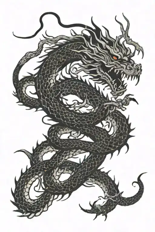 Japanese Dragon Intertwined With Genetic Code