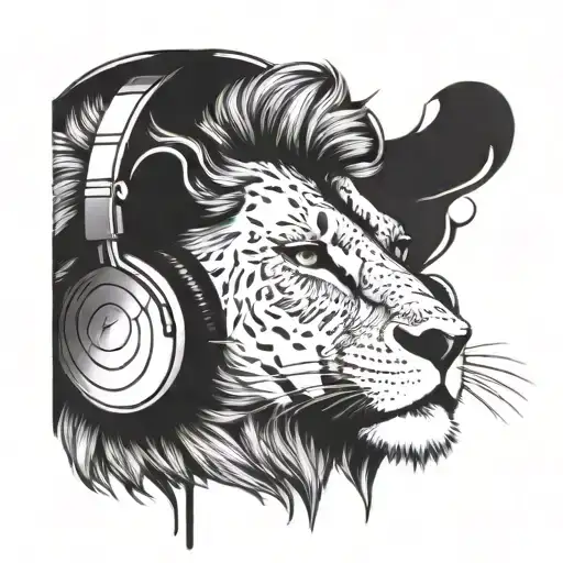 A Lion Wearing Headphones Listening To Music