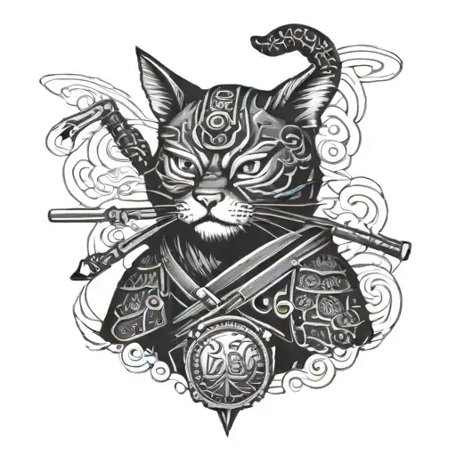 Samurai Cat Smoking Pipe