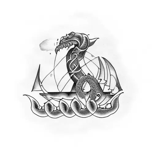 Celtic Sea Monster And Boat