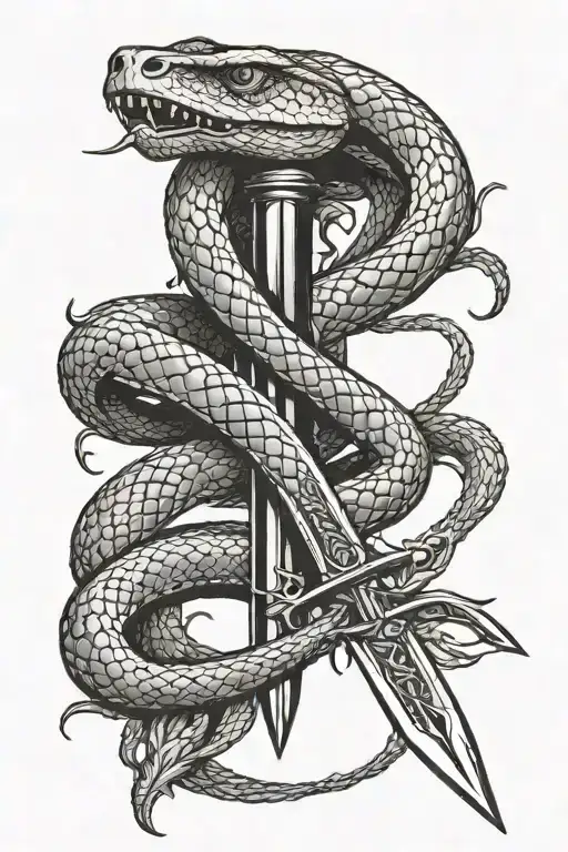 Snake Surrounding A Sword