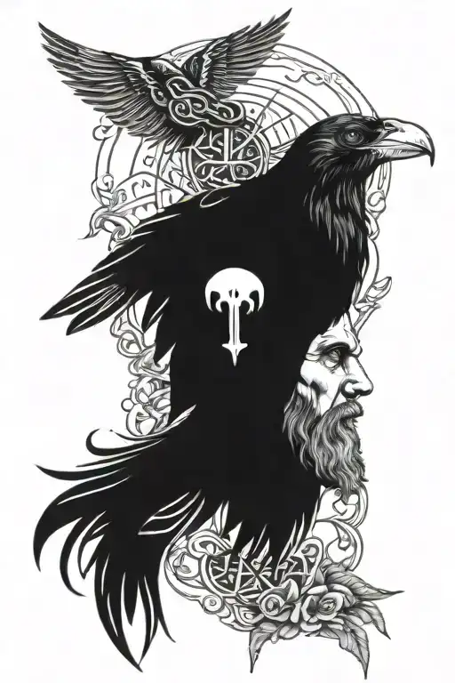 Odin Full Face With Crow Flying