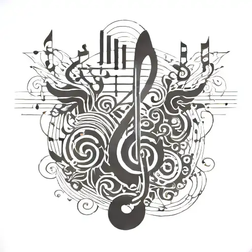 A Tattoo Design Combining Music Notes And Political Symbols In A Modern Art Style