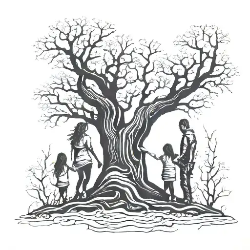 Tree With Wife And Childern Holding Hands Holding