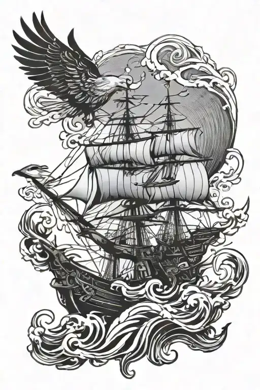 Ocean Ship And Eagle