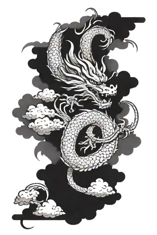 Chinees Dragon Around Arm With Clouds Surrounding