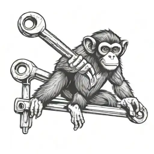 Create A Tattoo Of A Monkey Holding A Wrench In A Garage Setting