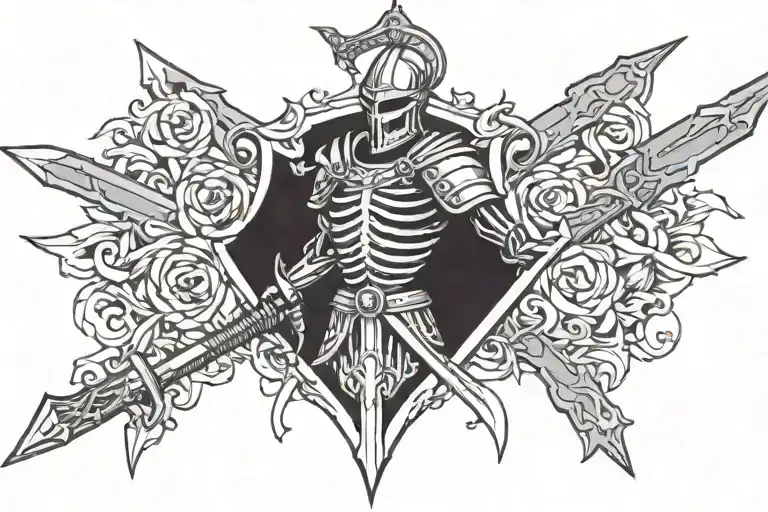 Knight Sword Skeleton War Sword Shield Cross Royalty
