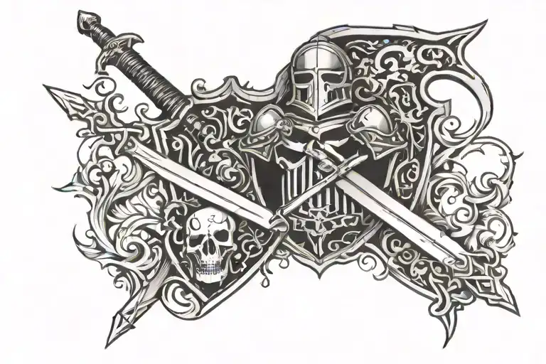 Knight Sword Skeleton Wide Wild War Sword Shield Cross Royalty