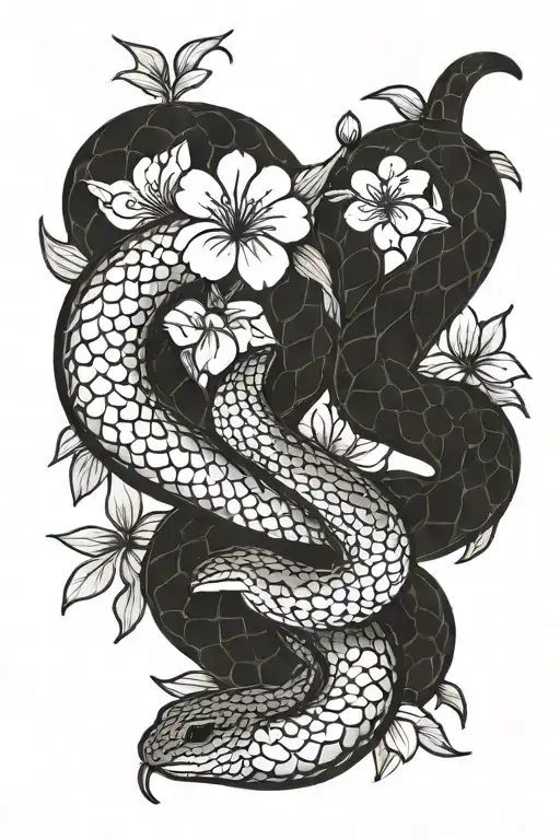 Snake And Sakura Flower