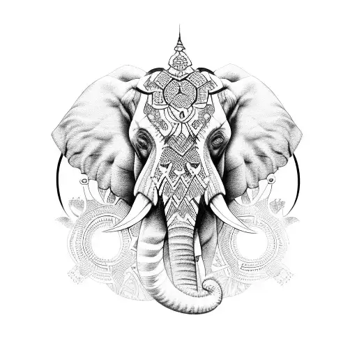 Mandala On The Head Of Elephant