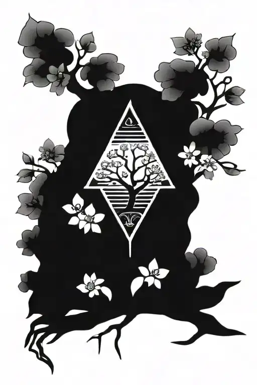 Cherry Blossom Tree And Ancient Egyptian Symbols