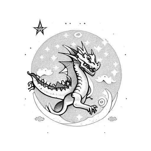 A Mystical Dragon Flying Over A Starry Night Sky