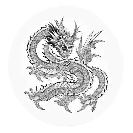 Japanese Dragon Coiling Around A Cherry Blossom Tree