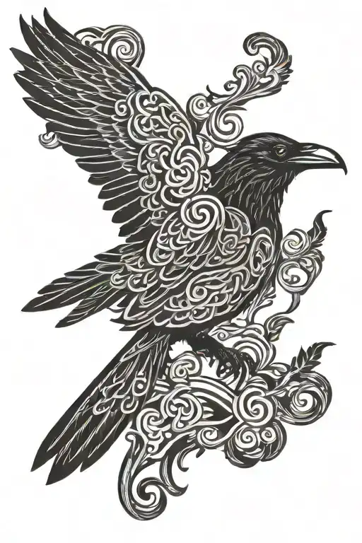 Raven Made Entirely Out Of Norse Knot Work On Back Of Hand