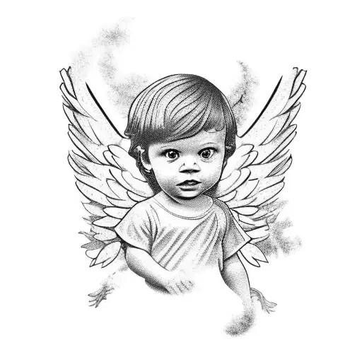 Angel With Flowers Behind Him