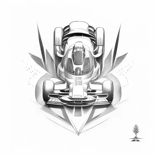 A Sleek And Futuristic Tattoo Featuring A Stylized Race Car Speeding Down A Track