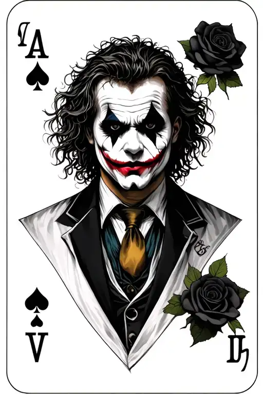 Dark Joker Heath Ledger With Black Roses And A Card Of Poker