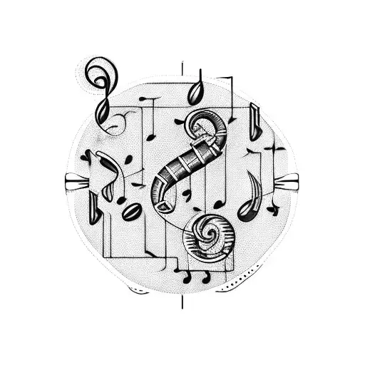 Incorporate Musical Notes And Coffee Beans Intertwined With A Circuit Board Design
