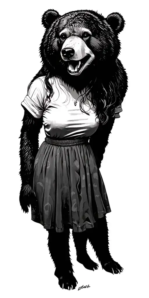 Girl With A Grin Of A Bear On Her Head In The Form