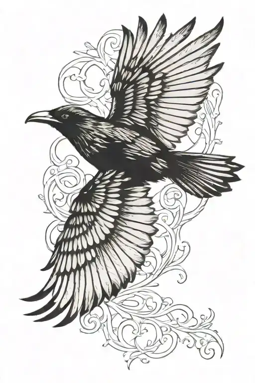 Raven With Wings Spread