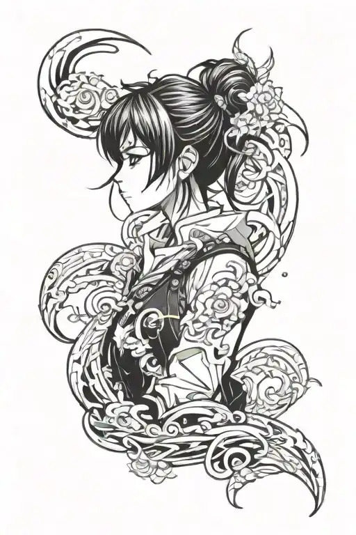 Anime Inspired Character With Background Black And White