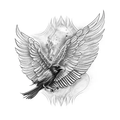 A Raven With Wings To The Sides